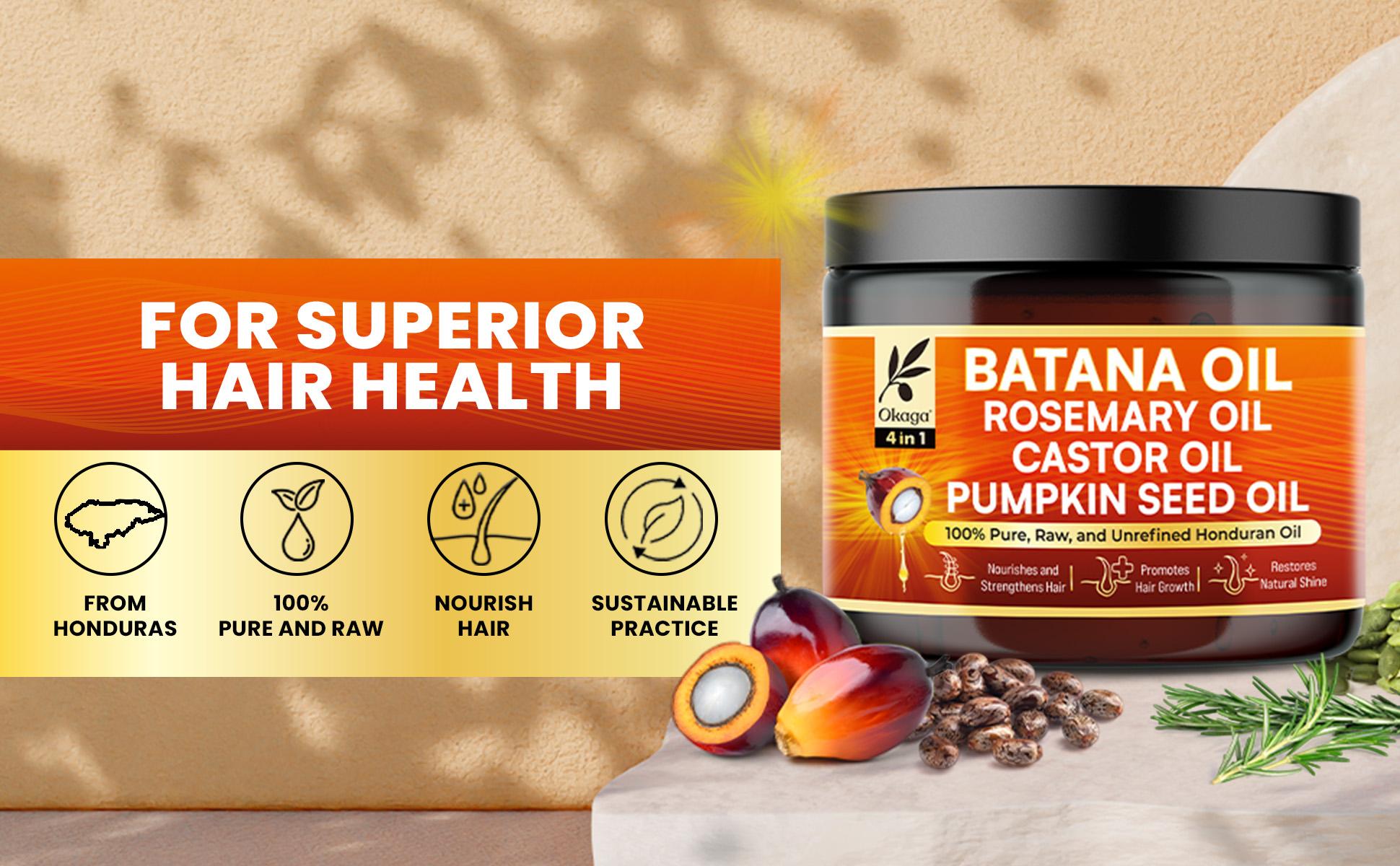 Okaga Hair Growth Set - 100% Organic & Natural Batana Oil with Rosemary, Castor, & Pumpkin Seed Oil - 4 in 1 Hair Growth & Scalp Health Support - (2 x 5 oz)