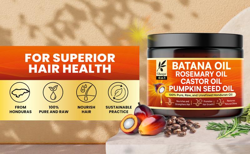 Okaga Hair Growth Set - 100% Organic & Natural Batana Oil with Rosemary, Castor, & Pumpkin Seed Oil - 4 in 1 Hair Growth & Scalp Health Support - (2 x 5 oz)