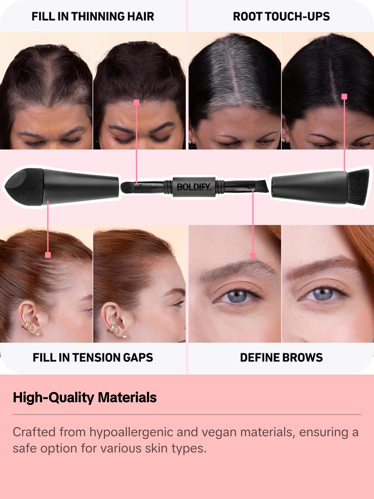 BOLDIFY Four Ended Hairline Powder Brush - Precision Hair Makeup Brush Set with Sponge Tip for Seamless Blending - Ideal as a Hair Concealer Brush, Hair Contour Brush, Root Touch Up