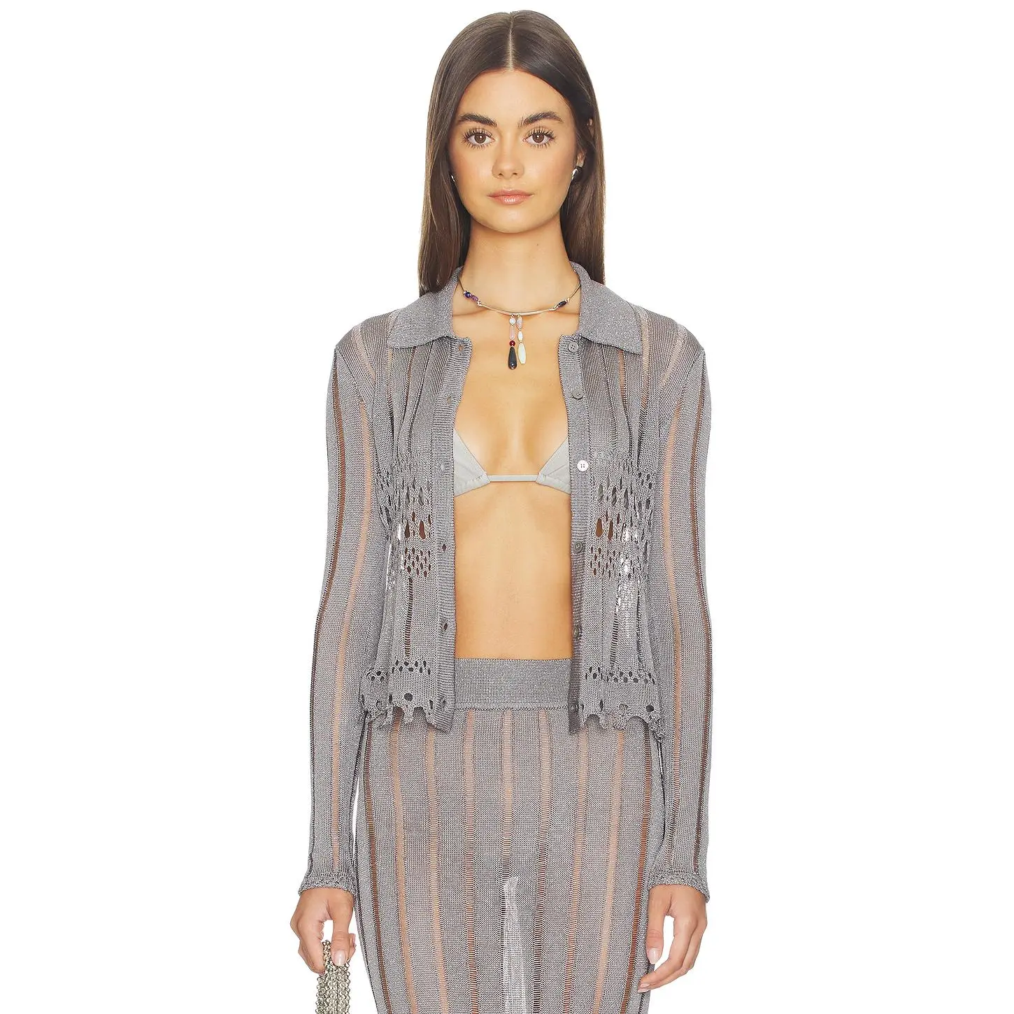 Lovers and Friends Francie Metallic Cardigan in Metallic Silver