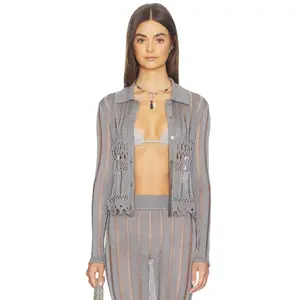 Lovers and Friends Francie Metallic Cardigan in Metallic Silver