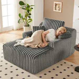 63" Oversized Chaise Lounge Chair Indoor, Boneless Couch Chair with 3 Pillows, Comfy Reading Chair with Wide Arms, No Assembly Required Corduroy Couch, Sleeper Sofa for Living Room