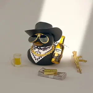 Wonuu Rubber Duck Car Accessories -1Piece with Cowboy Hat Necklace MoneyBeer Car Dashboard Decoration & Gold BarAccessories for Western Lovers