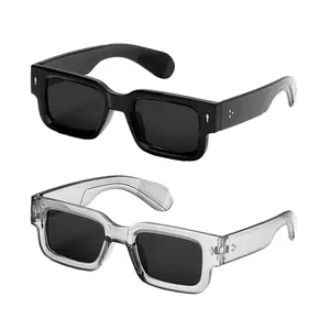 2 Pack Retro Square Fashion Women Men Thick Frame Anti-glare Sunglasses Party Beach Travel Fashion Eyewear, Winter Ski Anti-glare Eyewear, Trendy Gift Must Have