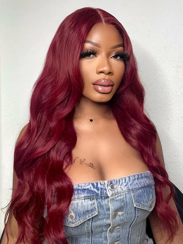[Hot] Suntuhair 5x5 Lace Wear and Go Glueless Wigs Body Wave Human Hair Burgundy Dark Red Hair 99j Wig Lace Front Wigs 100% Human Hair Upgraded No Glue Closure Wigs Human Hair for Women 20-32 Inch