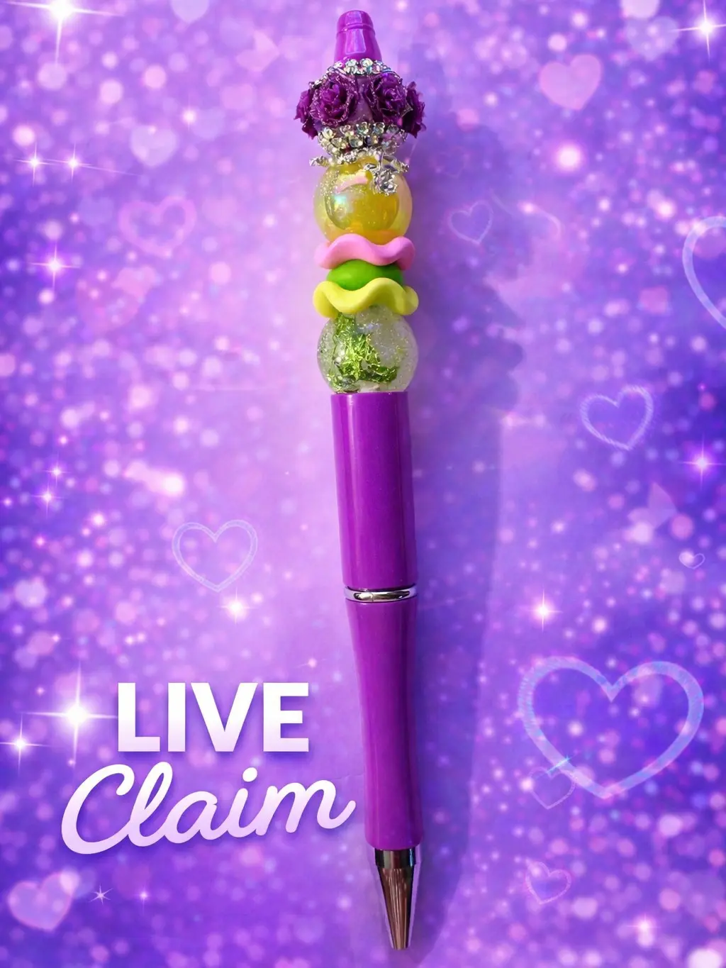 Live Claim-Plastic Beaded Pen (STYLE 10)