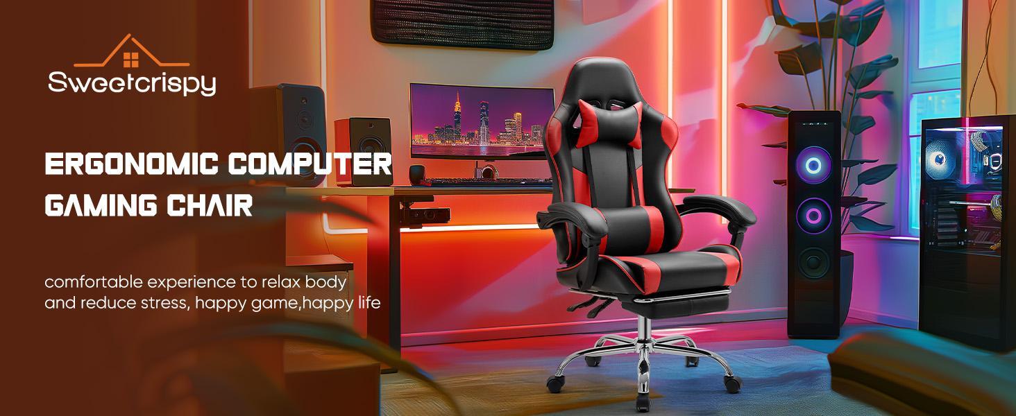 Ergonomic Gaming Computer Chair with Footrest, PU Leather Recliner with Headrest, Fixed Up Armrest, Height Adjustable with 360° Swivel Ergonomic Gaming Computer Chair with Footrest, PU Leather Recliner with Headrest, Fixed Up Armrest, Height Adjustable with 360° Swivel