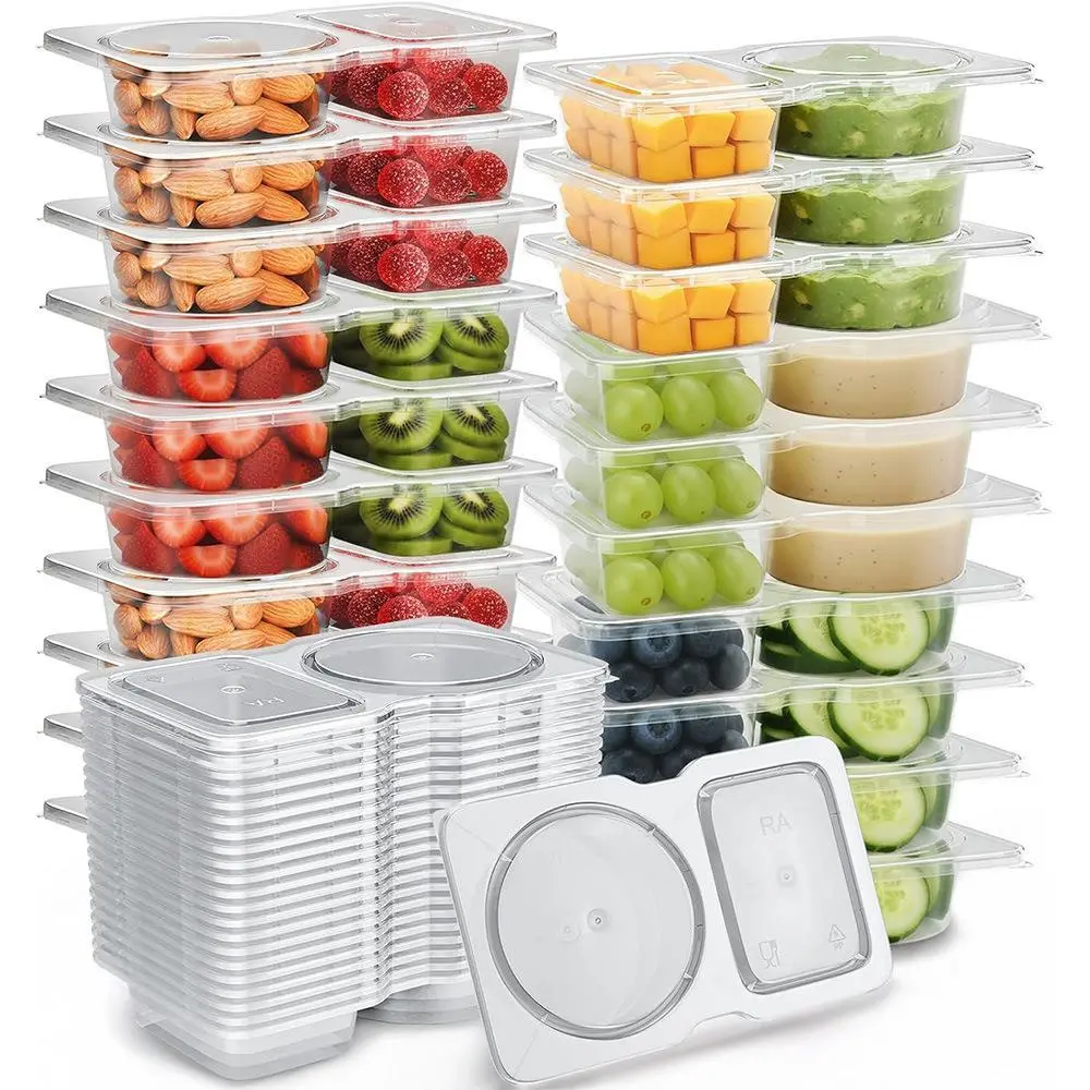 40-Pack Reusable Double Compartment Snack Box Containers with Utensils - Kitchen Food-Grade Plastic Organizer, Dustproof Sealed Lids, Stackable Safe Durable for On-the-Go Camping, Lunch at Work, Food Cover, Reusable Food Organizer, Snackle Boxes