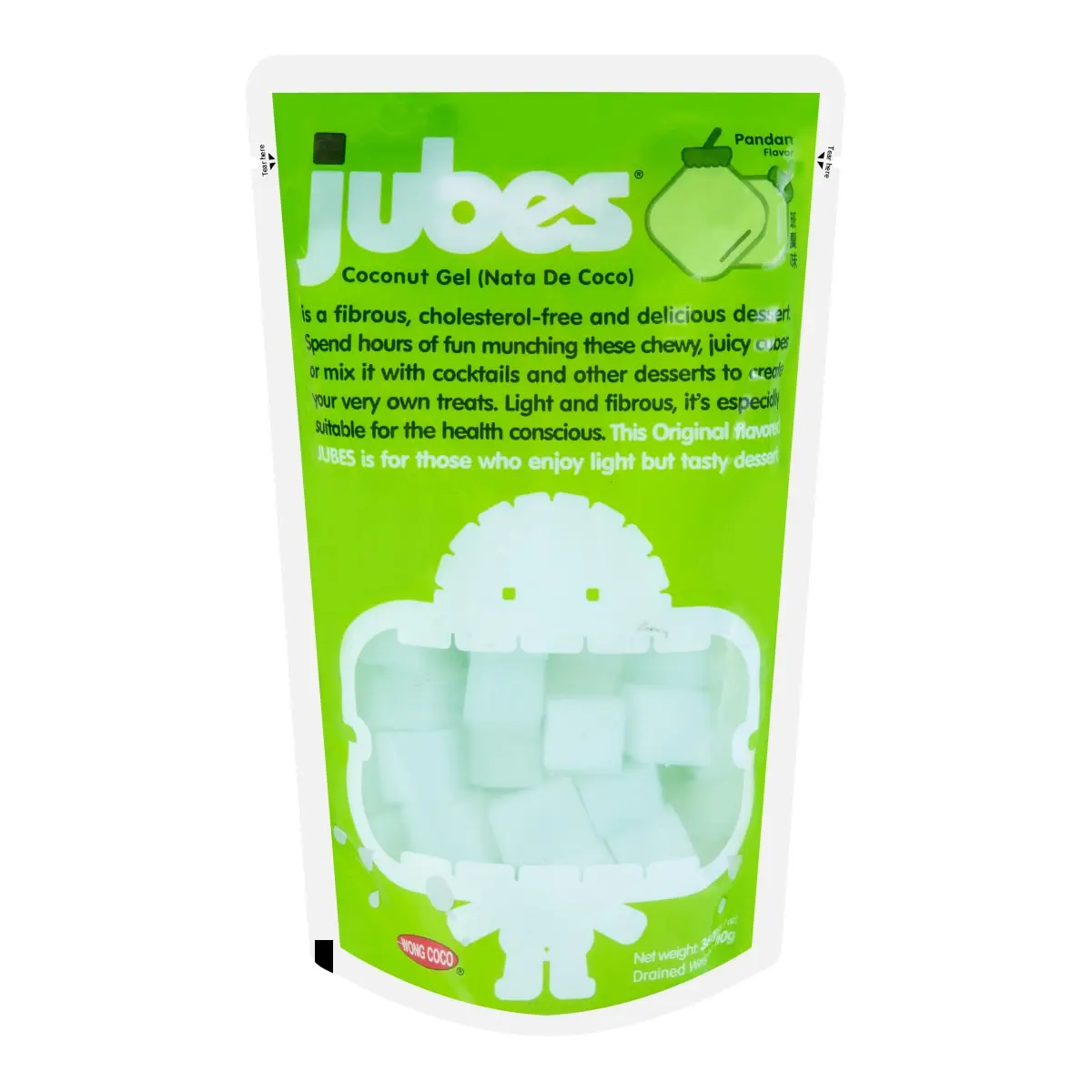 Wong Coco JUBES Pandan Flavor Coconut Jelly Cubes 360g - Authentic Indonesian Dessert Topping