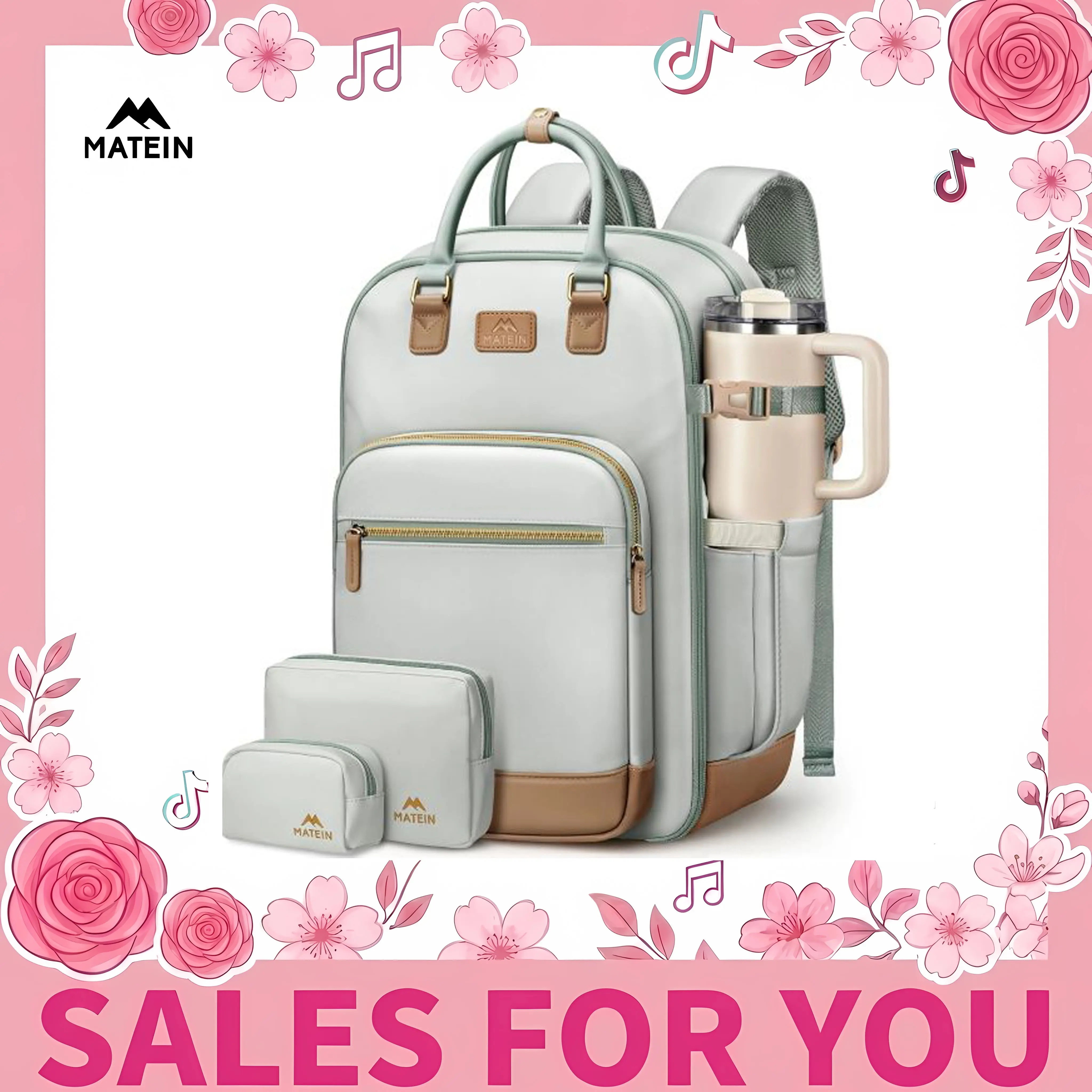 MATEIN Women's TSA Approved Travel Backpack, Lightweight Water-Resistant Underseat Personal Item, 3-Piece Set with 15.6 Inch Laptop Sleeve & Detachable Shoe Compartment, Handy Carry Luggage Summer Sale, Lightweight Luggage Set