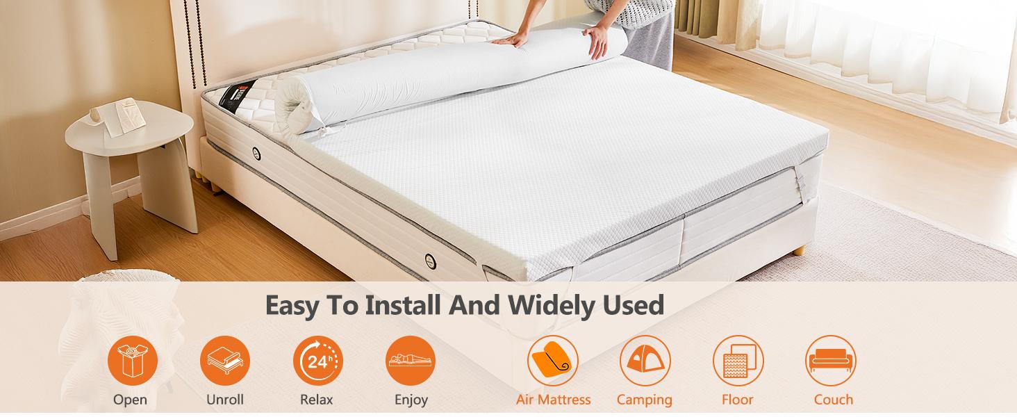 Memory Foam Mattress Topper with Removable Soft Cover, Thick Gel Infused Cooling Toppers Pad for Sleeper Sofa, RV, Camper, Ventilated