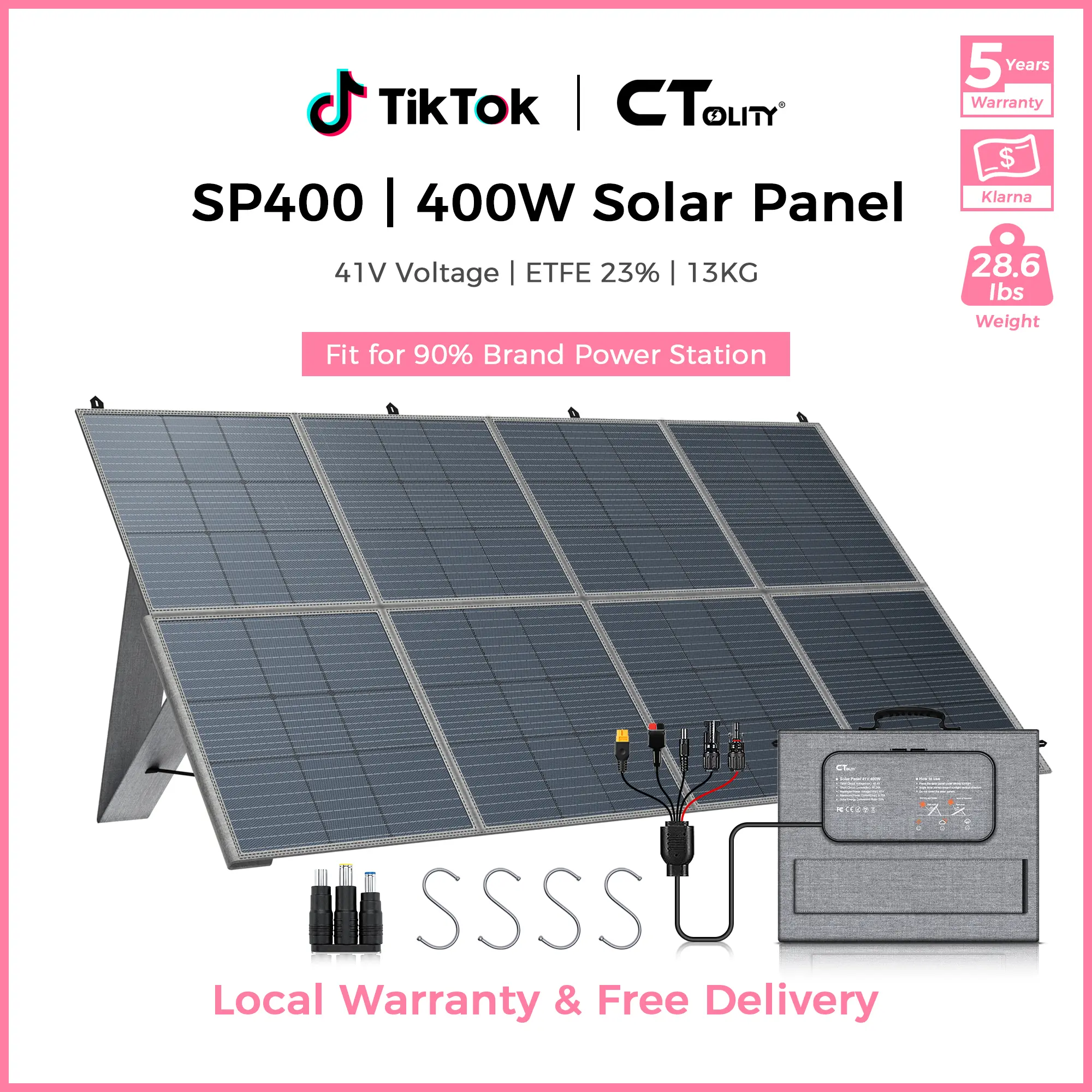 [Techvibes Toolupgrade] CTOLITY 400W Foldable Solar Panel 41V 10A - Portable Off-Grid Charger for Camping RV & Home Backup, 23.5% ETFE High-Efficiency, Waterproof Dust-Resistant, Adjustable 8F Bracket, XT60/Anderson Ready, TikTokShopFallDealsForYou