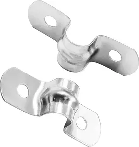 Biaungdo 60 Pcs M8 Rigid Pipe Strap, 5/16" Stainless Steel Two Hole Strap U Bracket Pipe Clamps Heavy Duty Conduit Clamps Tension Tube Clip Cable Clamp Hanger with 2 Holes for Pipe Cable(Silver)