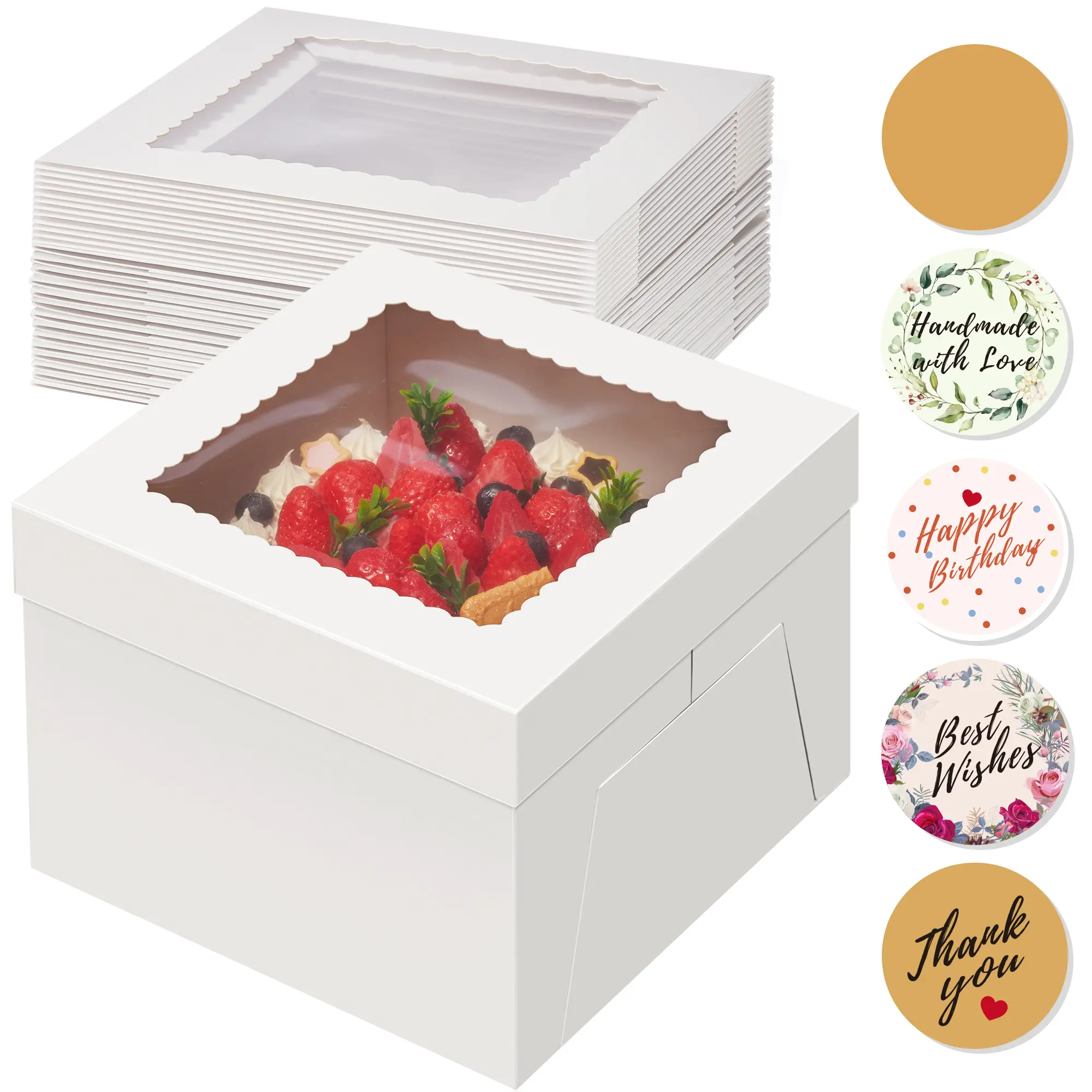 Kootek 15pcs Cake Boxes, 12x12x8 Inches Tall Cake Box with Window, White Bakery Boxes, Large Baking Boxes, Square Cardboard Cake Box for Multi-Layer Cakes, Cake Decorating Supplies for Gift Giving