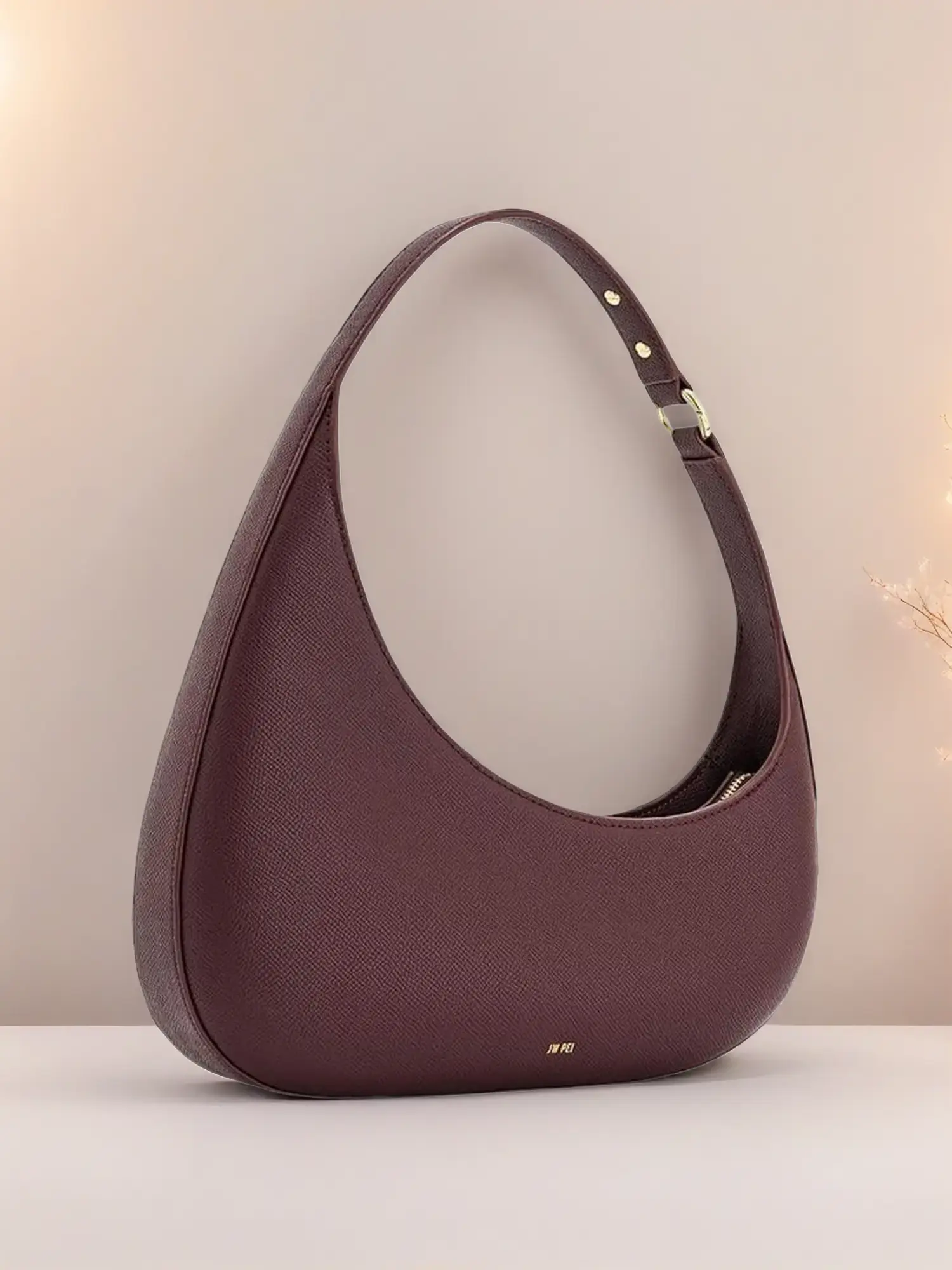 Women's Real Leather Hobo Bag - Elegant Maroon Shoulder Purse with Adjustable Strap for Casual Everyday Use