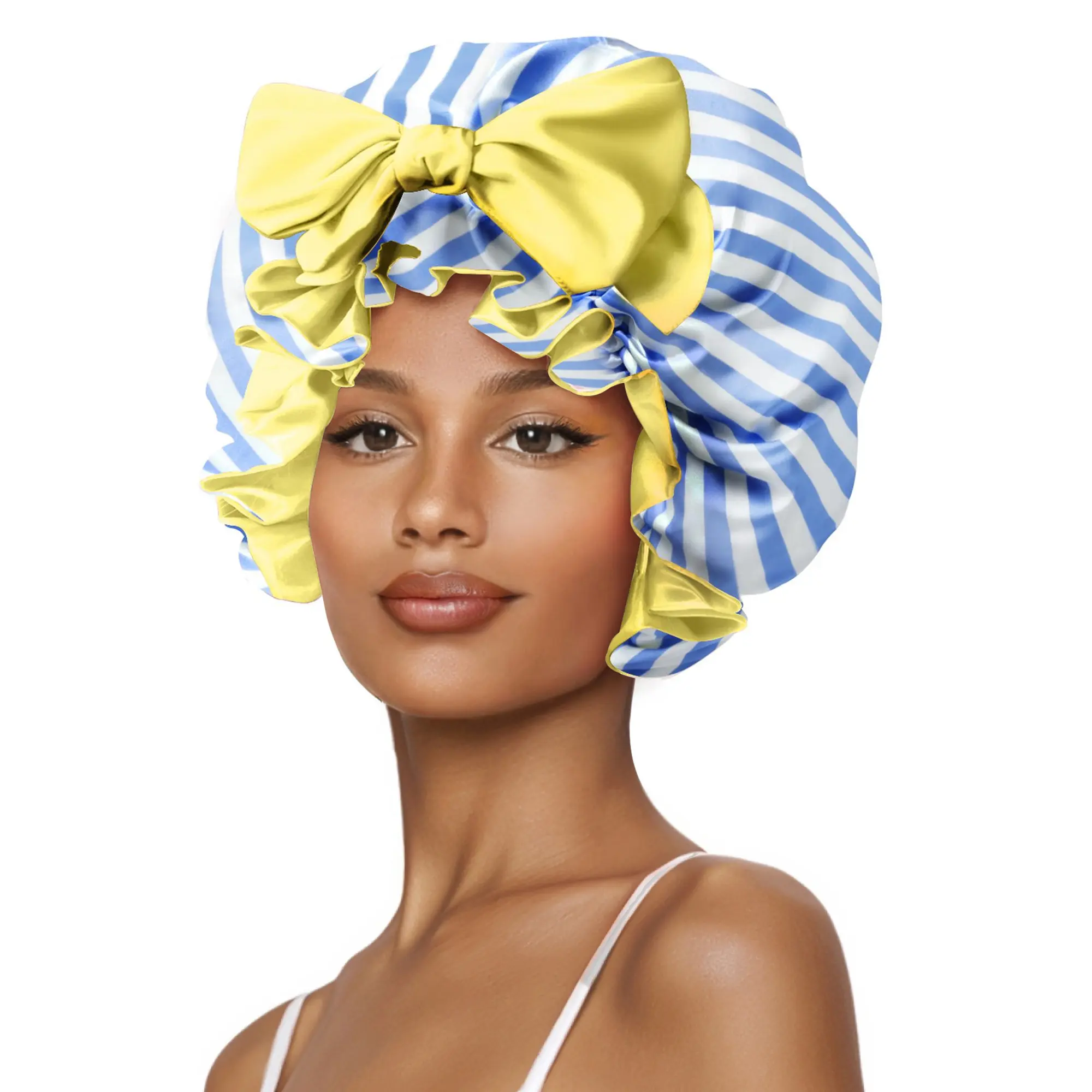 SeSe Code Double Layer Satin Sleep Bonnet, Elastic Tie Soft Hair Cap for Curly & Natural Hair Night Hair Care