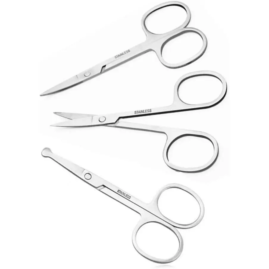 Precision Grooming Scissors Set, 3-Pack Stainless Steel Kit for Male Facial Hair, Eyebrow & Nose Trimming - Safe for Men & Old People, Children, Durable, Scissor Set, Silver Hair Scissors