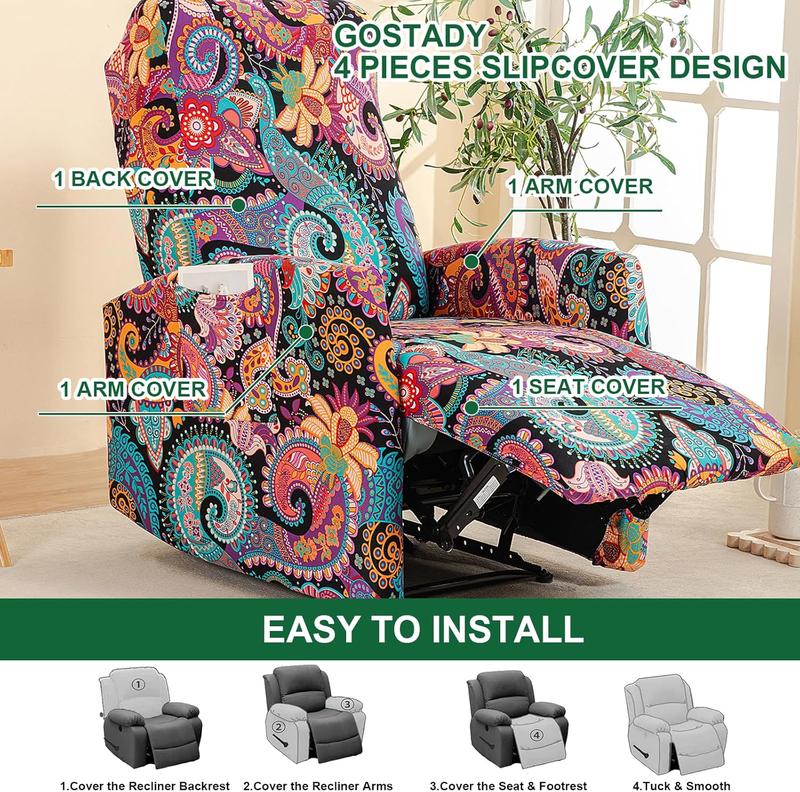 Recliner Chair Covers 4 Pieces Waterproof Small Recliner Sofa Slipcover Stretch Recliner Slipcover for Lazyboy Recliner Chair with Storage Pocket Furniture Protector for Living Room
