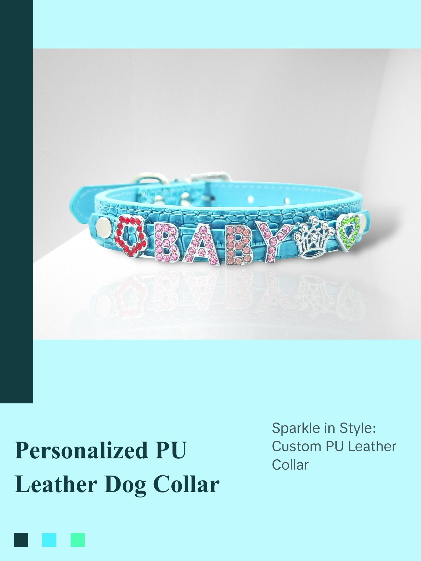 ALPHABET Alligator Texture Personalized Handmade PU Leather Dog Collar
