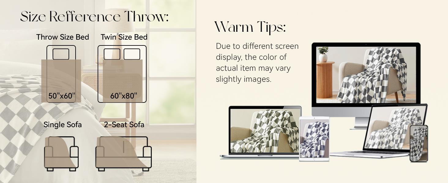 Homelike Moment Aesthetic Checkerboard Fleece Blanket, Khaki Soft Plush Throw for Couch, Bed & Sofa, Cozy Lightweight Flannel Decor