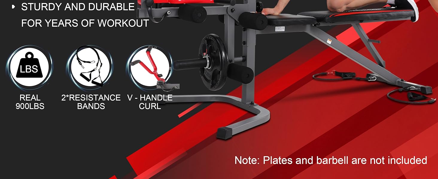 OPPSDECOR Olympic 900LBS Adjustable Weight Bench Press with Leg Extension & Preacher Curl Pad for Home Gym Workout Equipment