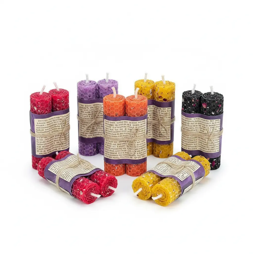 6-pack floral double-parallel beeswax wish candles, 2×10cm handmade wrapped paper ritual manifestation candles, available in multiple colors, suitable for altar magic, spiritual decoration, and various holiday gifts