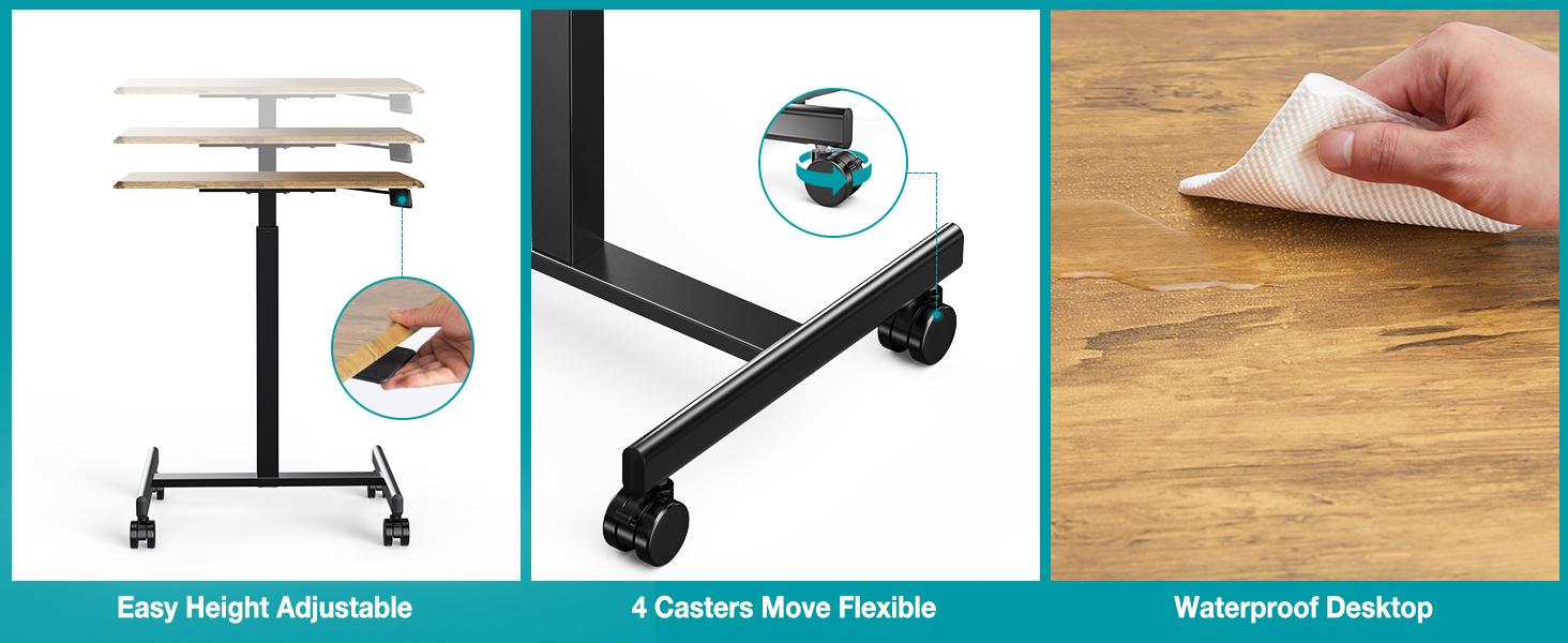 Mobile Rolling Standing Desk - Overbed Table, Teacher Podium with Wheels, Adjustable Work Table,for Home, Office, Classroom