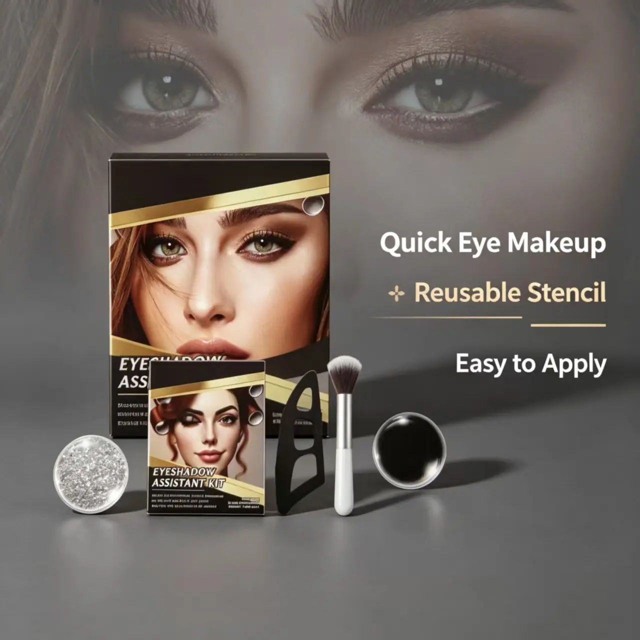 Reusable Eyeshadow & Eyeliner Sheet Stencils Kit - Flat Slim Sheet, Soft Film, Portable Eye Makeup Assistant Template with Brush, Winged Eyeliner & Smoky Eye Creator, Beginner-Safe Makeup Tool
