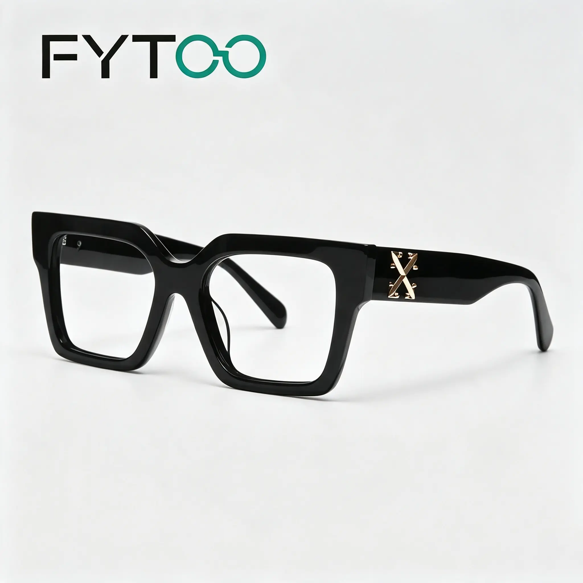 Fytoo Unisex Acetate Full-Rim Square Eyeglasses, Fashion Thick-Frame Replaceable Optical Frames for Daily Wear