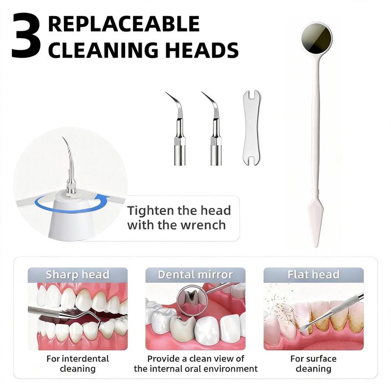Fancylite Rechargeable LED Oral Plaque Remover，with Replacement Heads & Manual Auxiliary Cleaning Tools, Oral Irrigator for Home Use, Tartar Remover for Teeth,Remover Teeth Cleaning Kit