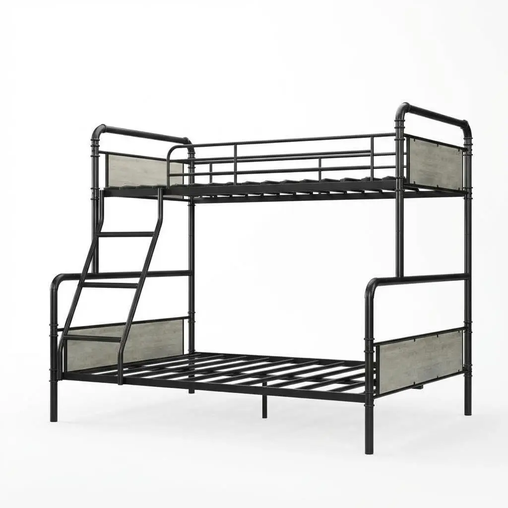 Garvee Twin Over Full Bunk Beds with High Guardrail and Ladder, Convertible to 2 Beds, Sturdy Heavy Duty Metal Slats, Metal Bunk Bed for Teens and Adults, No Spring Box Needed, Black & Gray