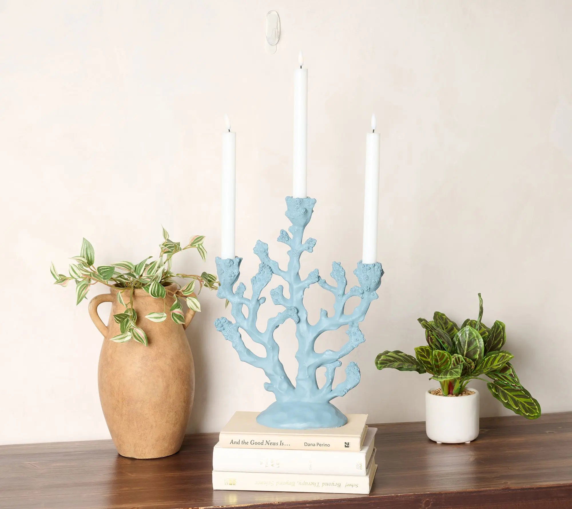 Home Reflections 14" Coral Candelabra w/ Flameless Taper