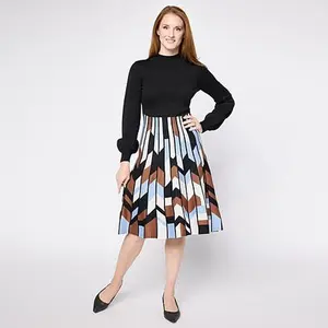 Nina Leonard Mock Neck Long Sleeve Sweater Dress