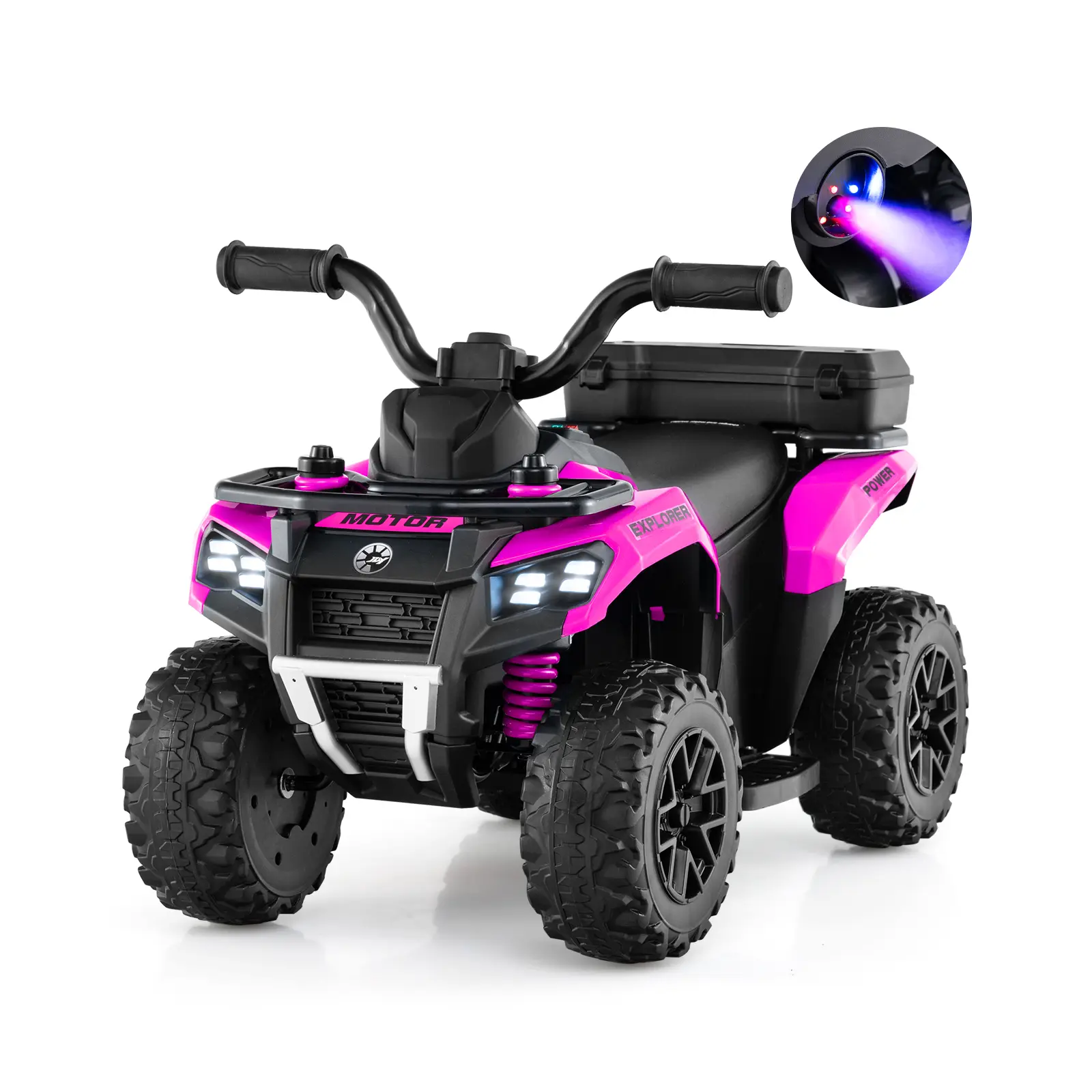 Costzon Kids ATV, 6V Four Wheeler Quad Electric Vehicle with Spray Function, Storage Box,, 4 Anti-skid Tires, 1.2 MPH Max Speed, Brilliant Lights, Toddler Bench Vehicle Toy for 18+ Months Old Kids Gift,back to school