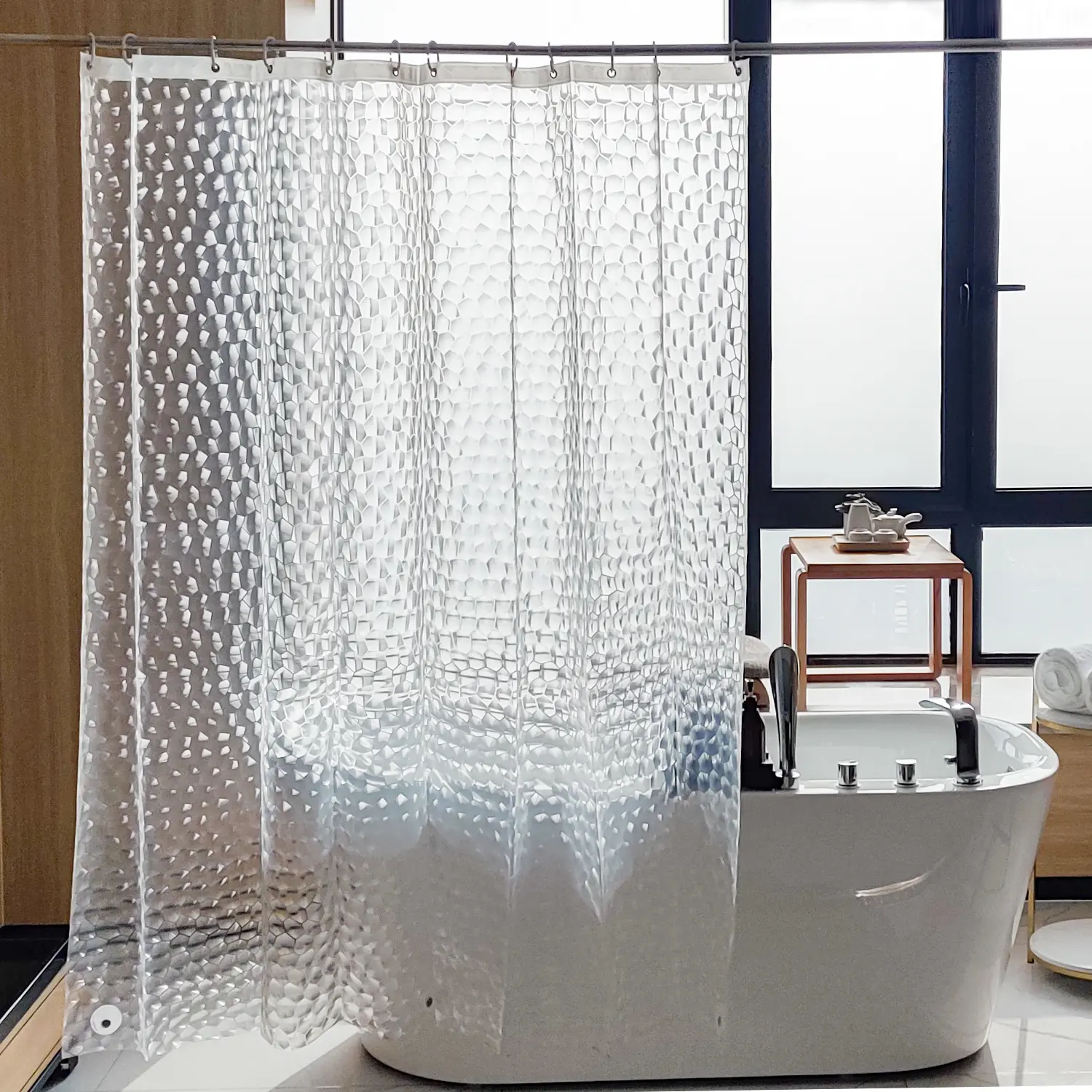 [Summer Vibes] Clear Anti-Bacterial Shower Curtain Liner | NTBAY 72x72 Inches Waterproof EVA Bathroom Curtain, Anti-Mold & Water-Repellent with 3 Bottom Magnets (12 Hooks Included)