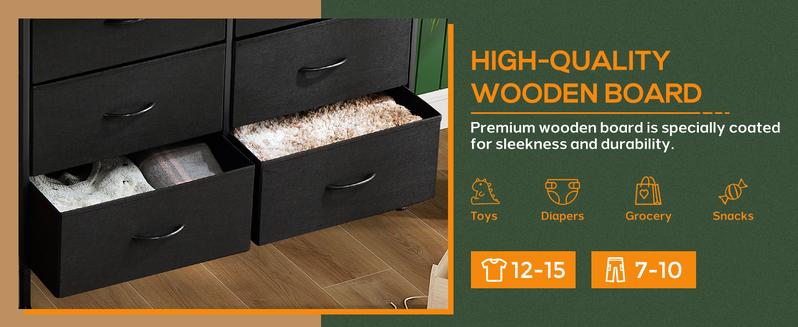 Dresser for Bedroom with 9 Drawers, Clothes Drawer Fabric Closet Organizer Cabinet, Large Chest Storage Tower with Metal Frame and Wood Tabletop