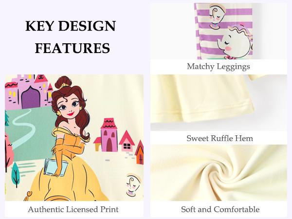 Disney Princess Toddler Girl 2pcs Character Print Peplum Long-sleeve Tee and Stripe Pants Set Yellow Cute Costume，SprIngGIowUp ,RefreshedLook