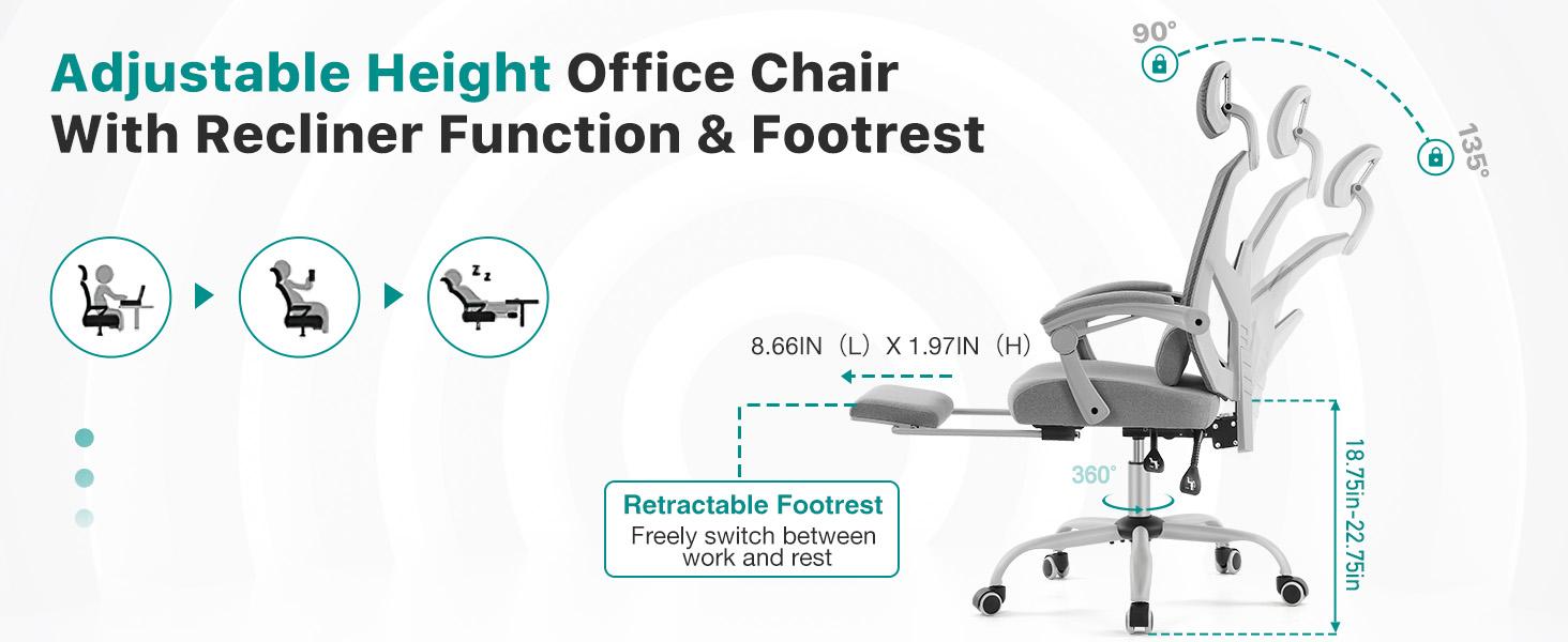 【Deal】SweetFurniture Ergonomic Office Chair, Reclining High Back Mesh Computer Desk Swivel Rolling Home Task Chair