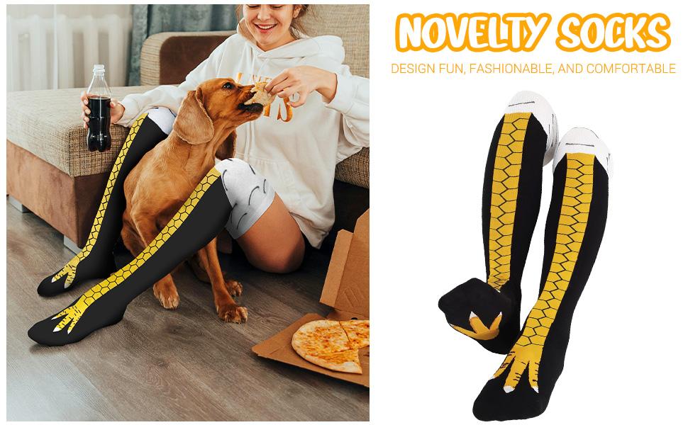 Funny Crazy Chicken Leg Socks, Novelty Chicken Feet Long Socks for