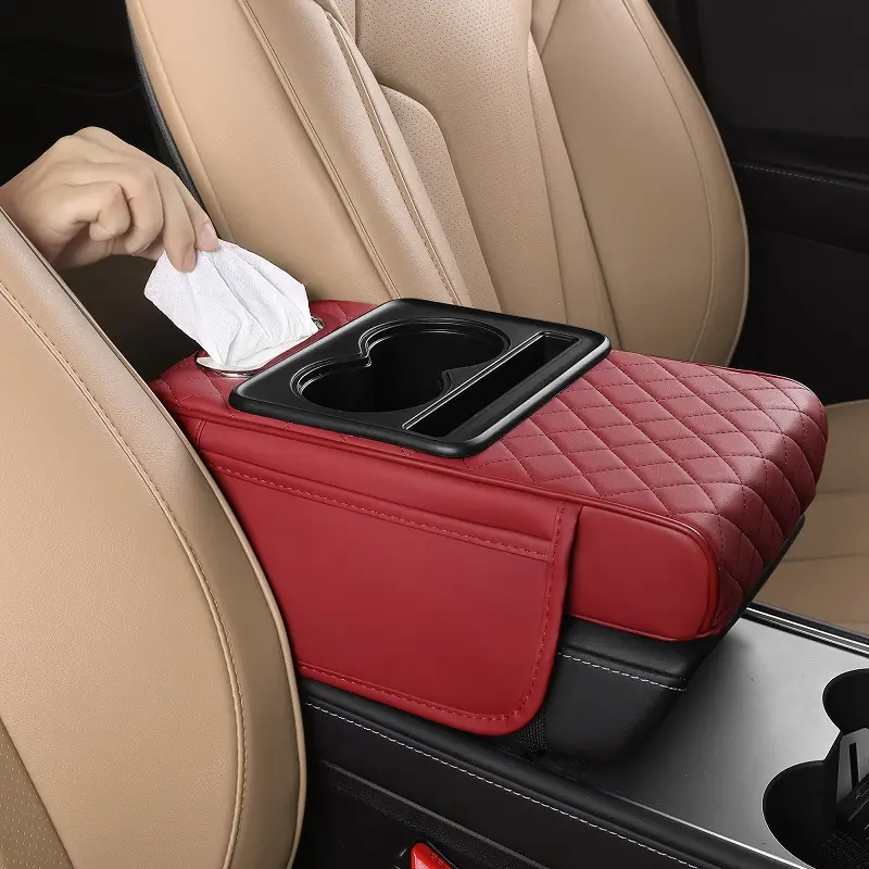 【FREESOO】Multifunctional PU Leather Car Armrest Box Mat with Central Elbow Heightening Pad Storage Box Cup Holder & Car Tissue Box Auto Interior Accessories