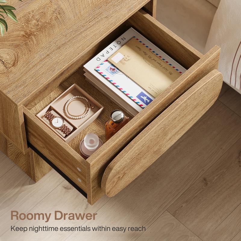 LITTLE TREE Nightstand Bed Side Table with Drawer Storage, Night Stand for Bedroom, Hallway, Mid Century Modern Nightstands, 21.6" Small Dresser with Natural Wood Grain Print, Bedside Furniture Table