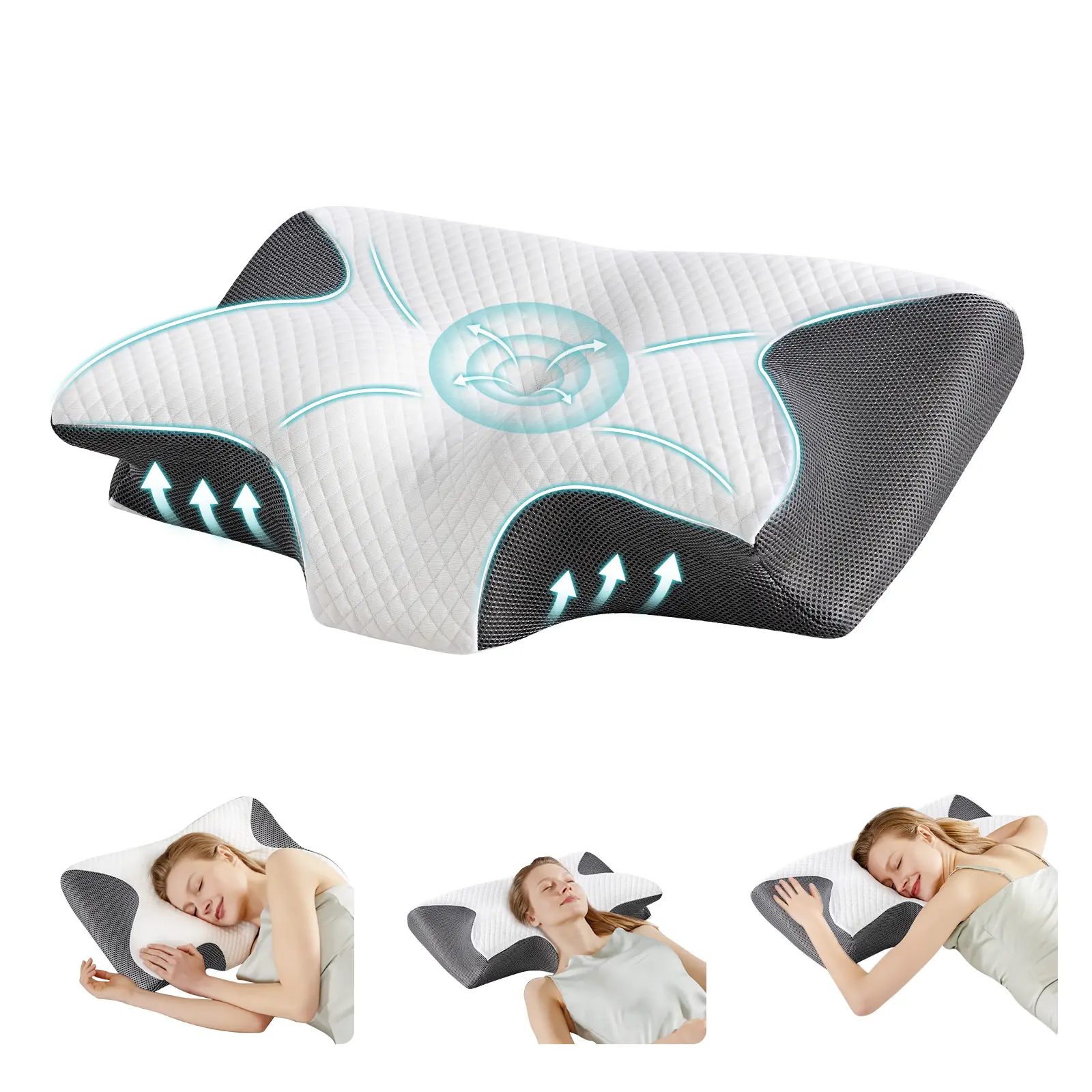 Sweetcrispy Orthopedic Contoured Memory Foam Pillows for Sleeping - Ventilated Breathable Cotton, Ergonomic Posture Fix, Cooling Sleep, Cervical and Spinal Support Neck Pillows, Home/Travel Neck Care & All-Night Comfort