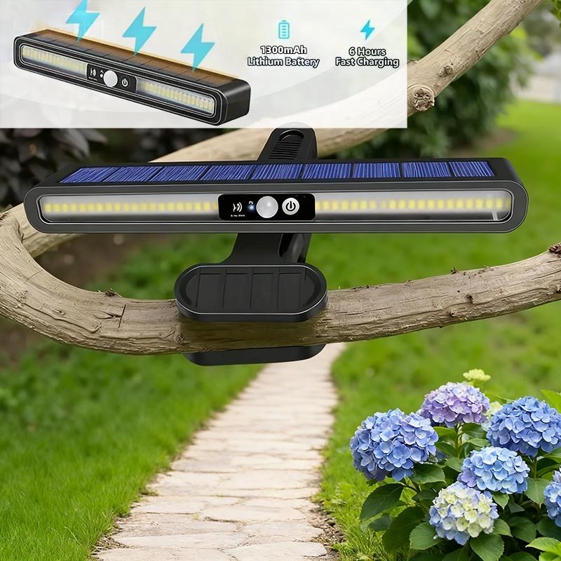 1PC Solar-Powered Clip-On Light with Auto On/Off, Motion Sensor, 3 Lighting Modes, Extended Run Time, IP6 Waterproof Rating—Ideal for Gardens, Outdoor Spaces, Camping Fences, Emergency Lighting, and more.