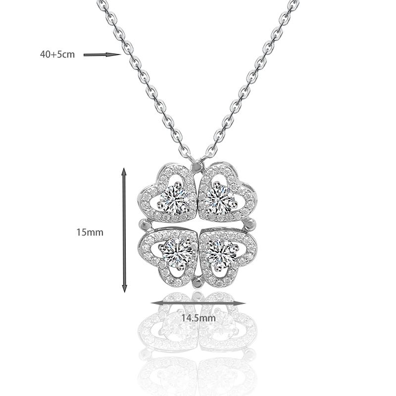 【#350 Magnetic Necklace】1.2CT Magnetic Clover Heart Necklace vvs Synthetic Moissanite Necklace in 925 Sterling Silver