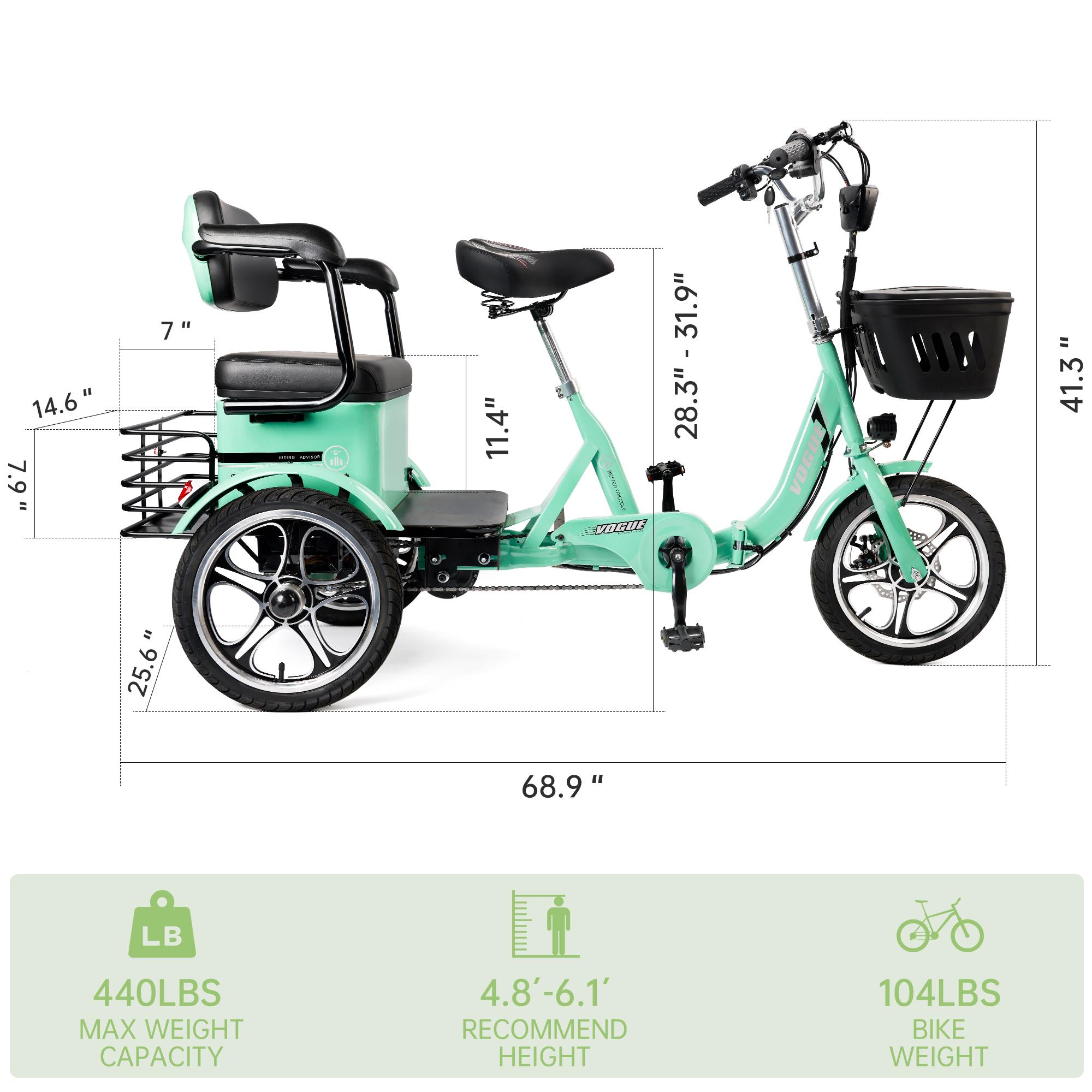 ‌Premium 400W Folding E-Trike Foldable Electric Tricycle with Rear Seat, 3 Wheel Ebike for Adults Olders, Speed ​​Adjustable/Pedal Assist