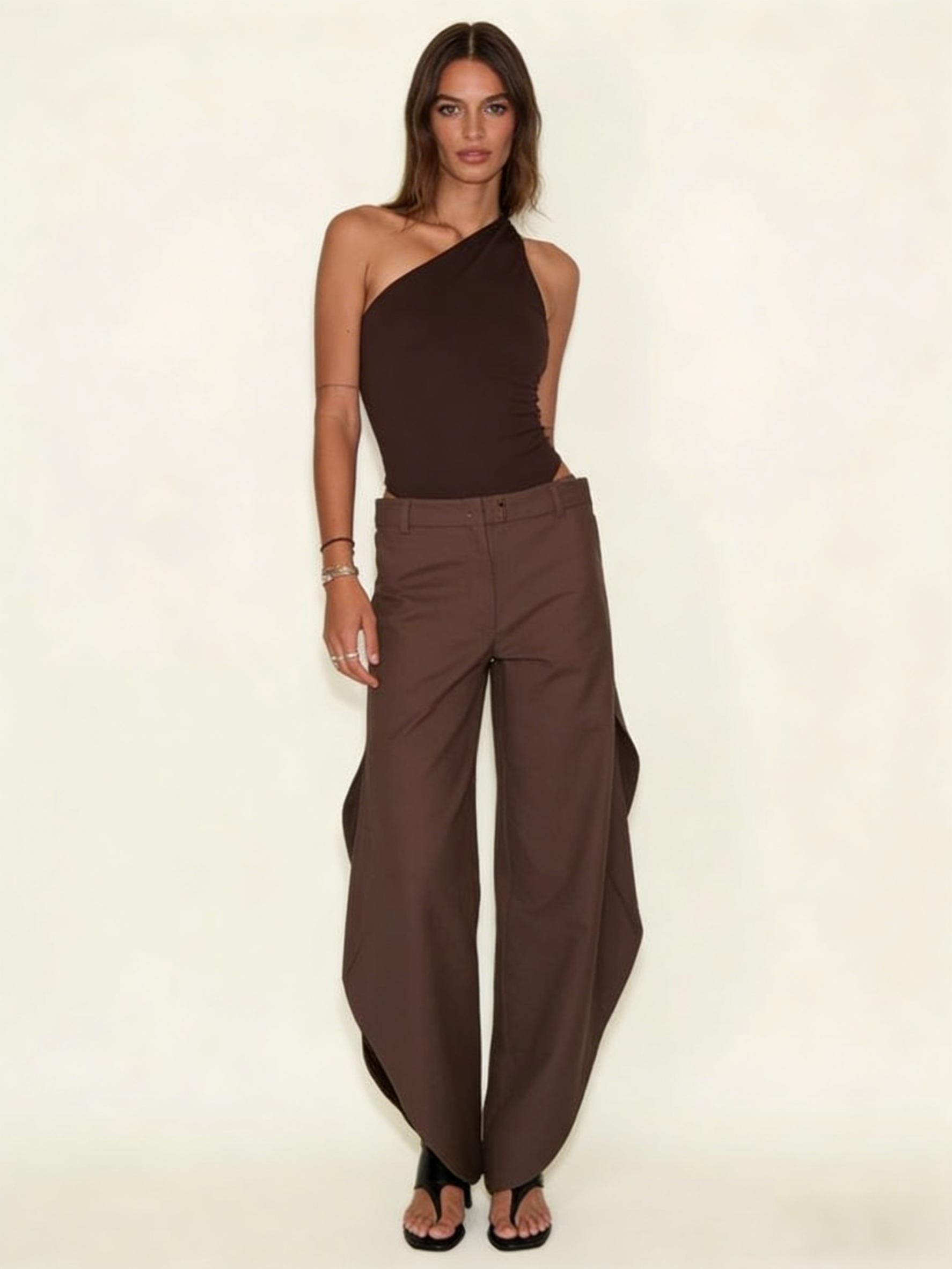 LikeMyChoice Minimalist One-Shoulder Bodysuit with U-Shaped Open Back & Stretch Fabric for Office & Casual Outfits Women's Sleeveless Basic Strap Top slim-fit summer Brown Womenswear Bottom LikeMyChoice Minimalist One-Shoulder Bodysuit with U-Shaped Open Back & Stretch Fabric for Office & Casual Outfits Women's Sleeveless Basic Strap Top slim-fit summer Brown Womenswear Bottom