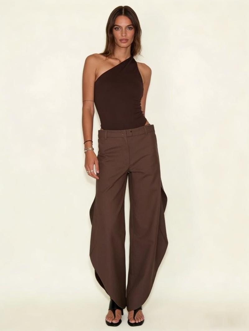 LikeMyChoice  Minimalist One-Shoulder Bodysuit with U-Shaped Open Back & Stretch Fabric for Office & Casual Outfits Women's Sleeveless Basic Strap Top