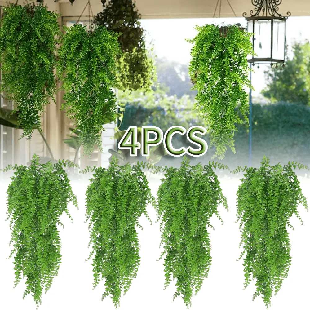 4PC Lightweight Synthetic Hanging Fern Vine Pack - 33 Inches Low-Maintenance Fake Ivy Leaves Decor, Home Decor for Farmhouse Aesthetic Indoors, Outdoors, Decorative