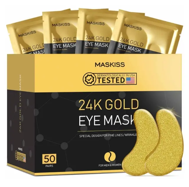 Maskiss 24k Gold Under Eye Patches (50 Pairs), eye mask, Collagen Skin Care Products, Eye Patches for Puffy Eyes, eye masks for dark circles and puffiness