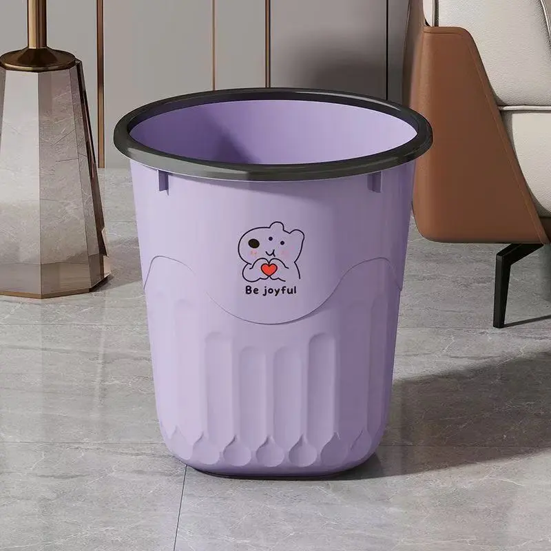 CuteLilacBin Cartoon Print Open Top Waste Bin Light Purple Household Bin For Bedroom Bathroom Apartment Spring Home Decor